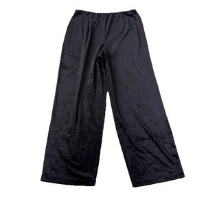Eileen Fisher Black Velvet Wide Lounge Leg Pants Womens L Athleisure Pull On
